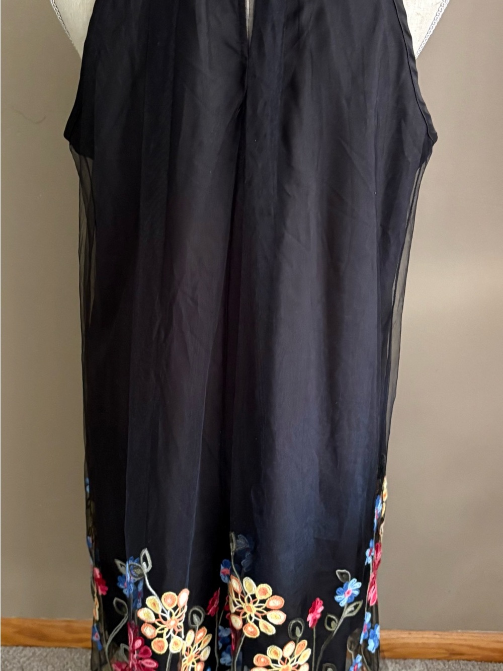 SHEIN Black Summer Dress  Floral Halter. Black mesh/tulle with Embroidery